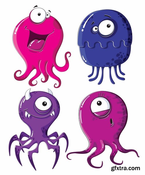 Collection of bacteria virus funny cartoon vector image 24 EPS