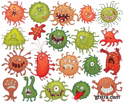 Collection of bacteria virus funny cartoon vector image 24 EPS