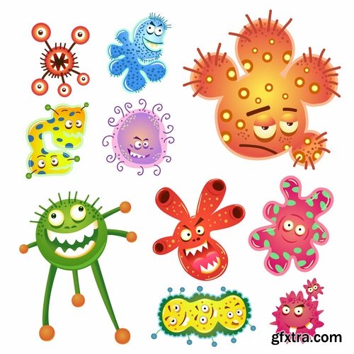 Collection of bacteria virus funny cartoon vector image 24 EPS