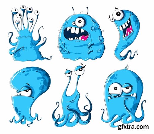 Collection of bacteria virus funny cartoon vector image 24 EPS