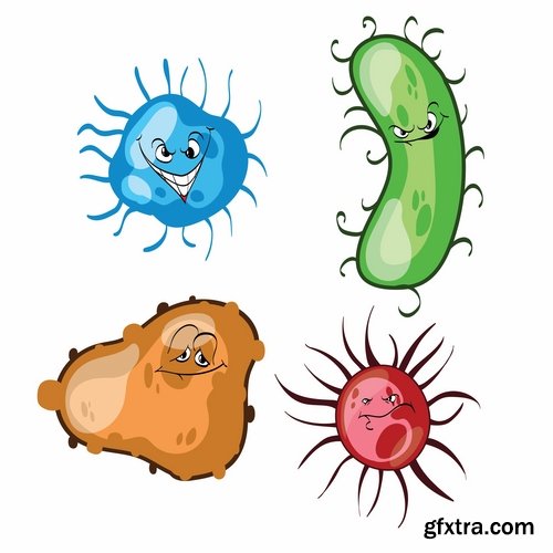 Collection of bacteria virus funny cartoon vector image 24 EPS