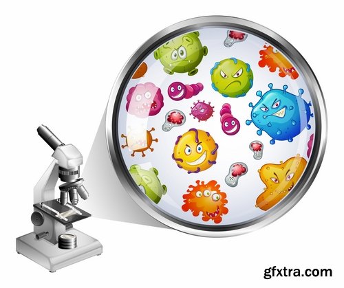 Collection of bacteria virus funny cartoon vector image 24 EPS