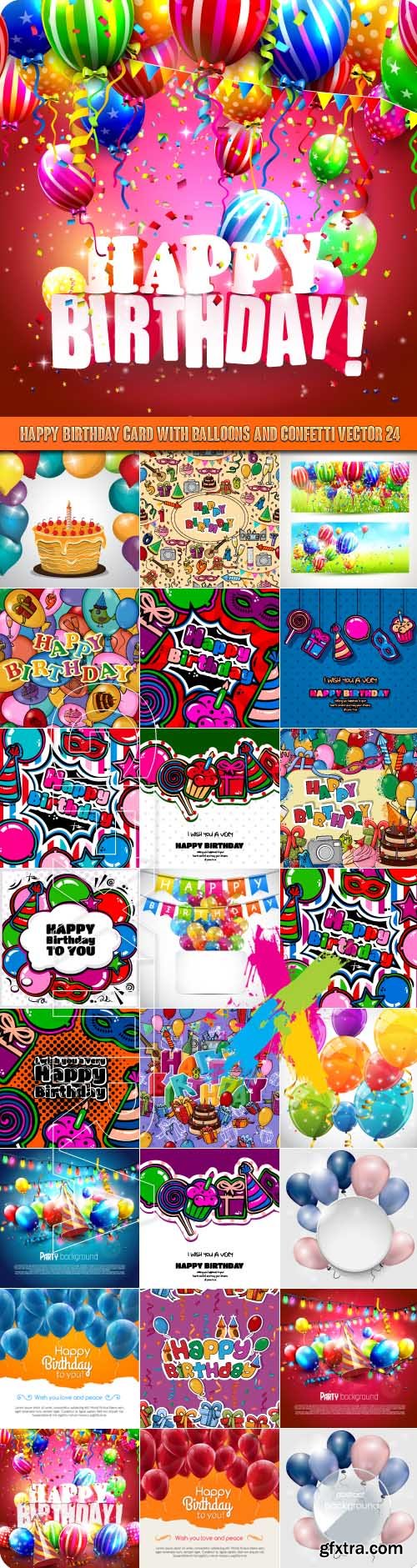 Happy Birthday card with balloons and confetti vector 24