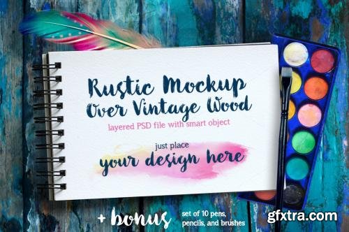 CreativeMarket Sketchbook: Rustic PSD Mockup 561356