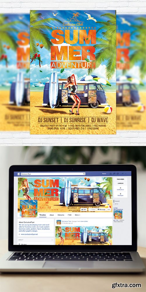 Summer Adventure - Flyer Template + Facebook Cover