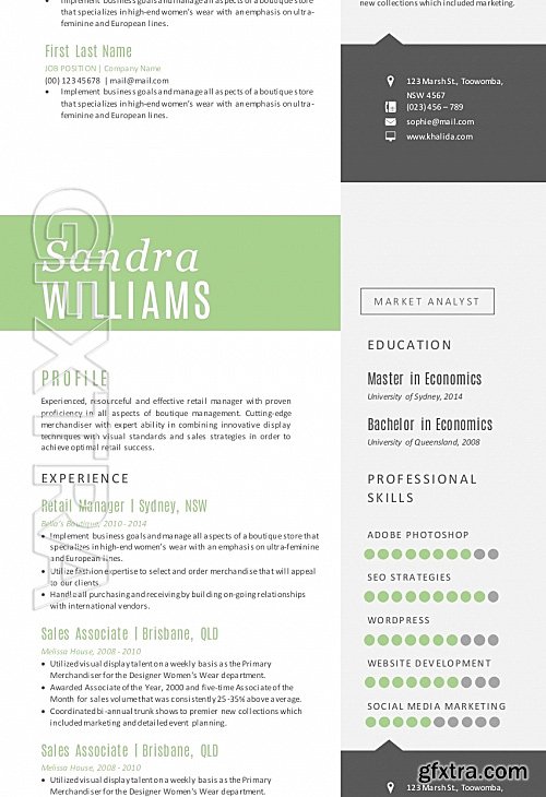 CM - Green 2 in 1 Word modern resume pack 225561