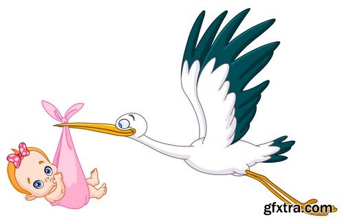 Stork with baby