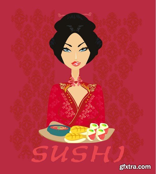 Asian girl and sushi