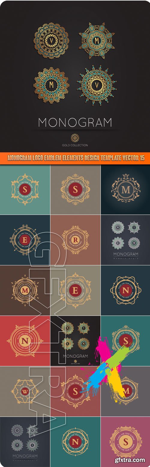 Monogram logo emblem elements design template vector 15