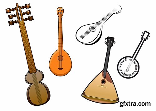 Collection of musical instrument guitar piano violin wind instrument 25 EPS