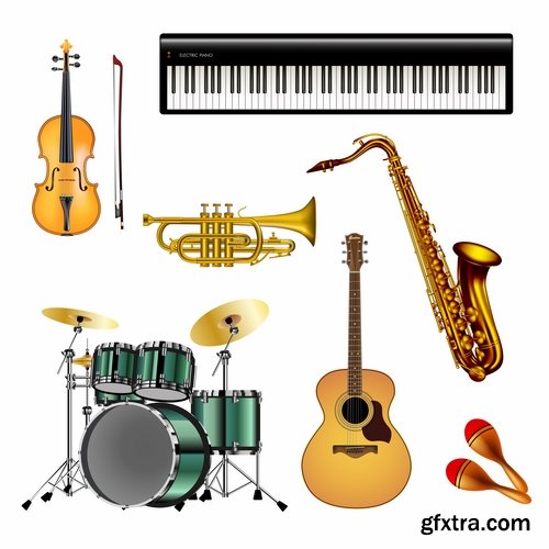 Collection of musical instrument guitar piano violin wind instrument 25 EPS