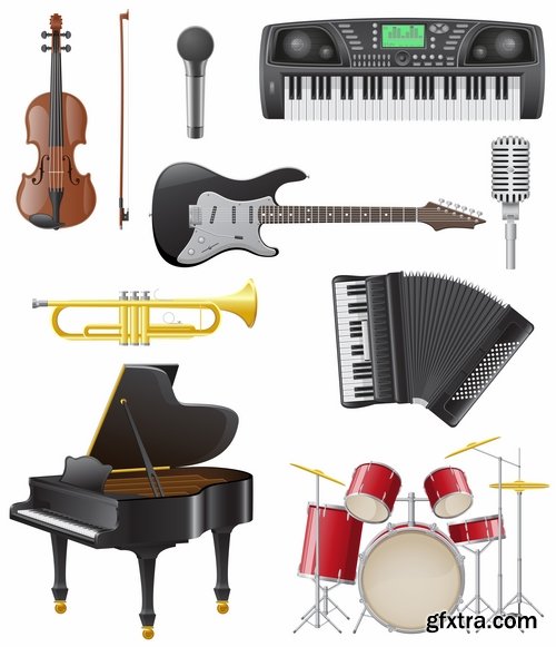 Collection of musical instrument guitar piano violin wind instrument 25 EPS