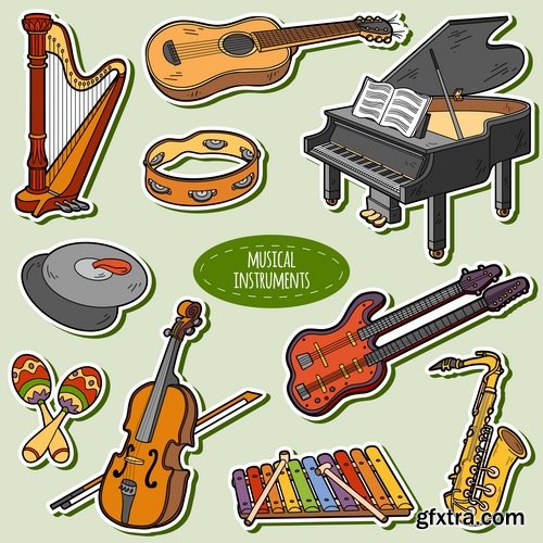 Collection of musical instrument guitar piano violin wind instrument 25 EPS