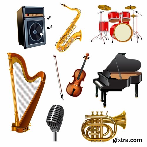 Collection of musical instrument guitar piano violin wind instrument 25 EPS