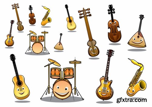 Collection of musical instrument guitar piano violin wind instrument 25 EPS