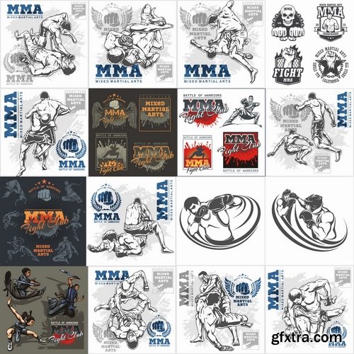 Collection of combat without the rules of MMA single combat fight boxing 25 EPS