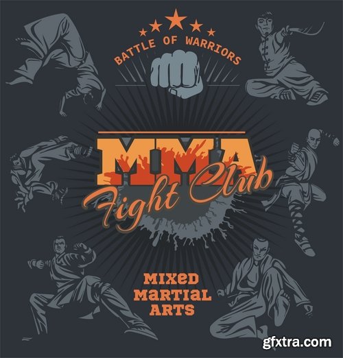 Collection of combat without the rules of MMA single combat fight boxing 25 EPS