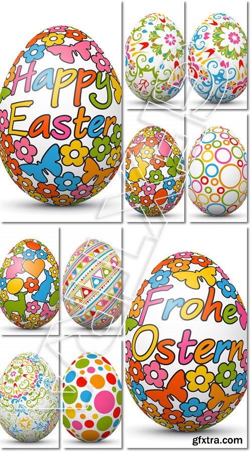 Colored 3D Vector Easter Egg with Holiday Season Symbols. Isolated Illustration - Vector