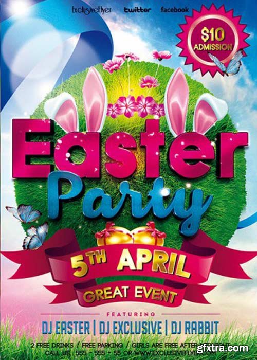 Easter Party V5 Premium Flyer Template + Facebook Cover