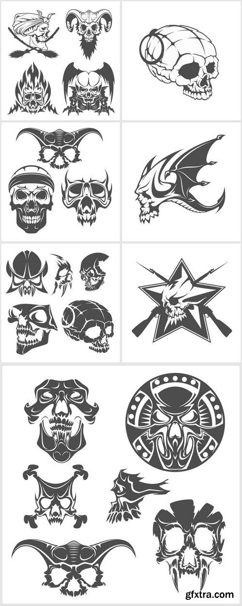 Set of Skulls for Tattoo Design