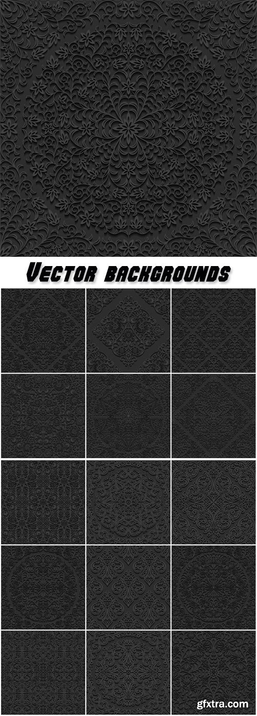 Black vector backgrounds with patterns, abstraction with 3D effect it
