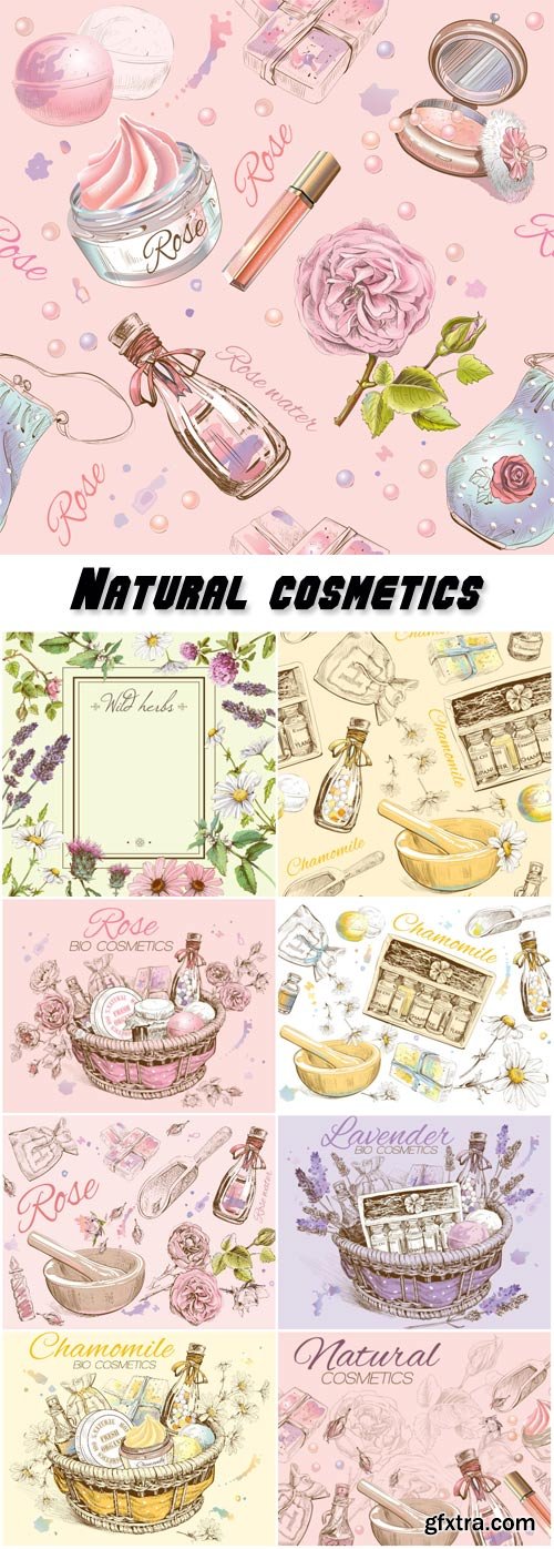 Natural cosmetics, chamomile, lavender and rose