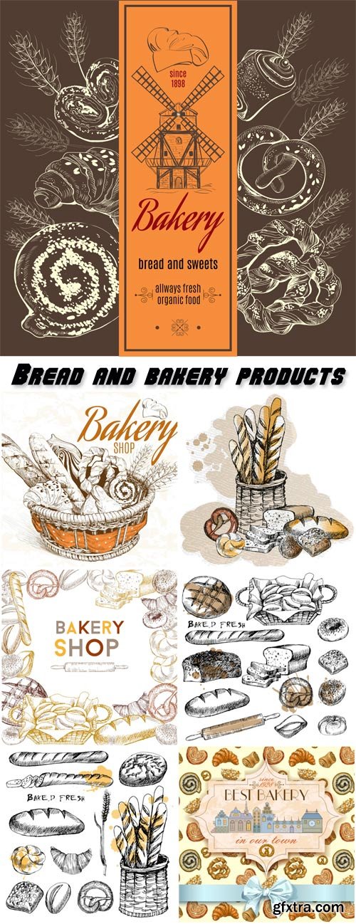 Bread and bakery products vector