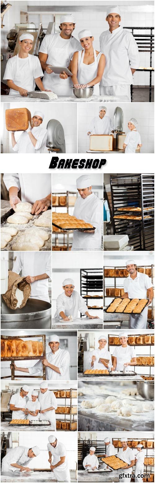 Bakeshop, people bake bread