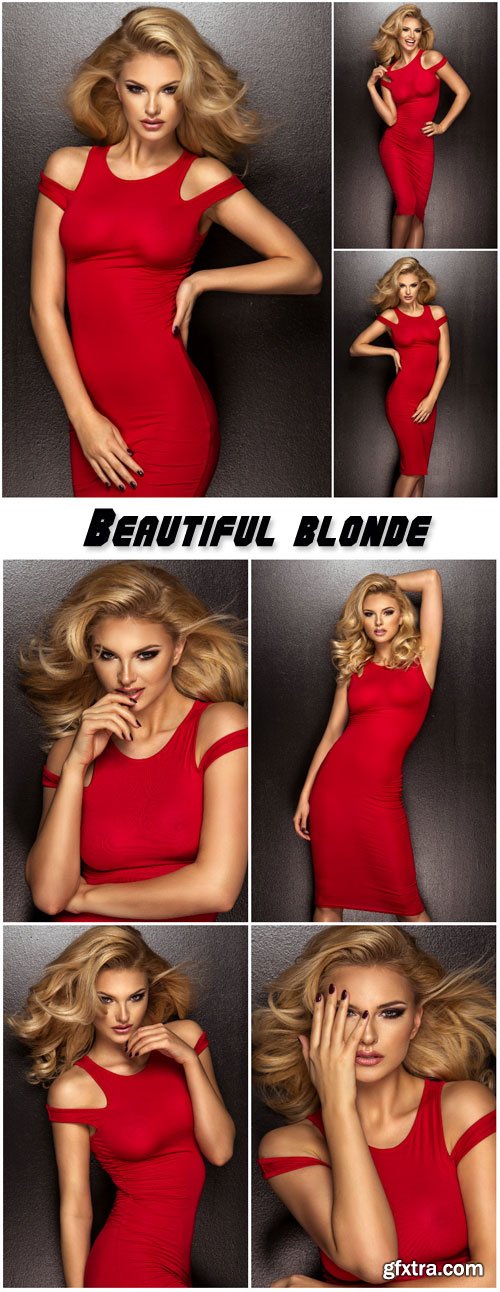 Beautiful blonde in a red dress