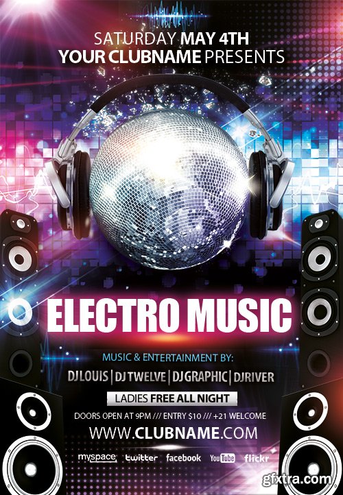 Electro music Flyer PSD Template