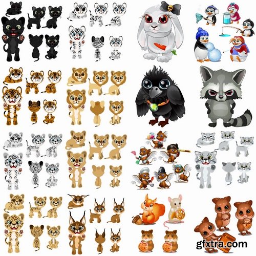 Collection of various cartoon animals vector image 25 EPS