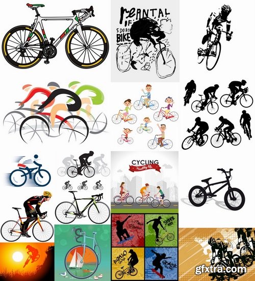 Collection of cyclist bicycle biker vector image 25 EPS