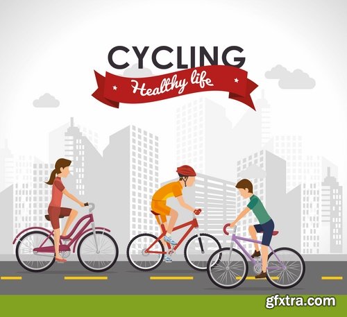 Collection of cyclist bicycle biker vector image 25 EPS