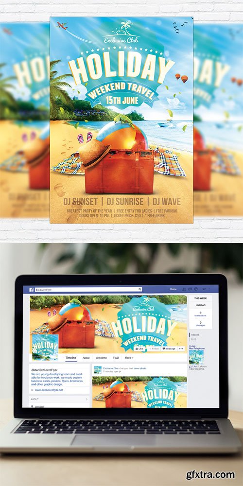 Summer Holiday Travel - Flyer Template + Facebook Cover