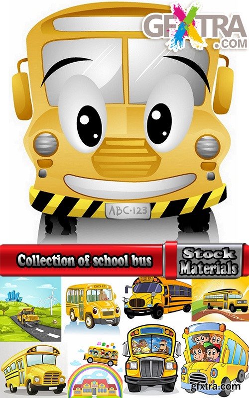 Collection of school bus cartoon vector image 25 EPS