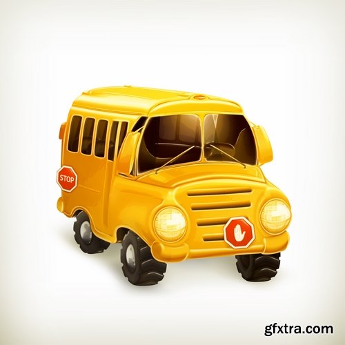 Collection of school bus cartoon vector image 25 EPS