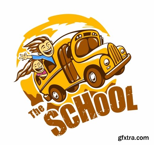 Collection of school bus cartoon vector image 25 EPS