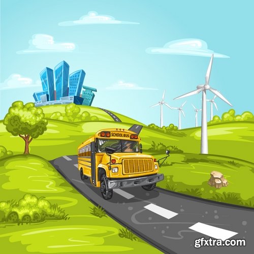 Collection of school bus cartoon vector image 25 EPS