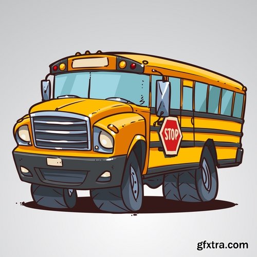 Collection of school bus cartoon vector image 25 EPS