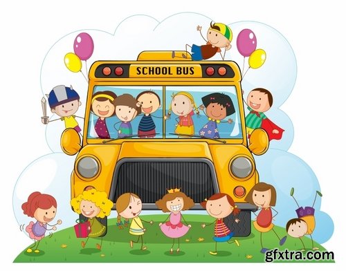 Collection of school bus cartoon vector image 25 EPS