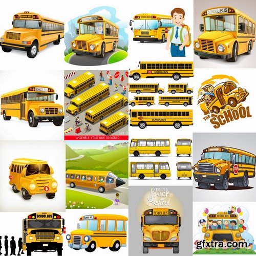 Collection of school bus cartoon vector image 25 EPS