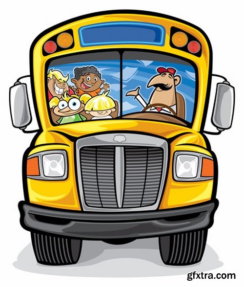 Collection of school bus cartoon vector image 25 EPS