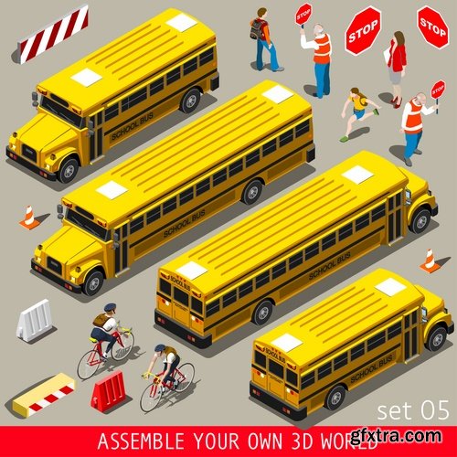 Collection of school bus cartoon vector image 25 EPS