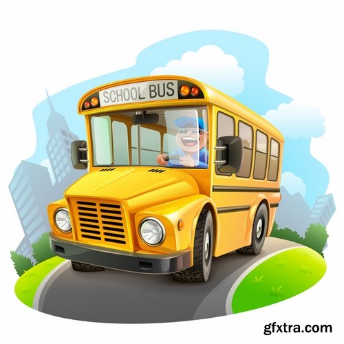 Collection of school bus cartoon vector image 25 EPS