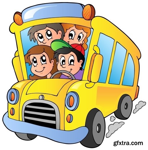 Collection of school bus cartoon vector image 25 EPS