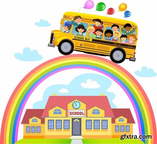 Collection of school bus cartoon vector image 25 EPS