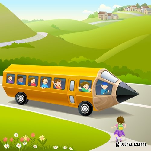 Collection of school bus cartoon vector image 25 EPS