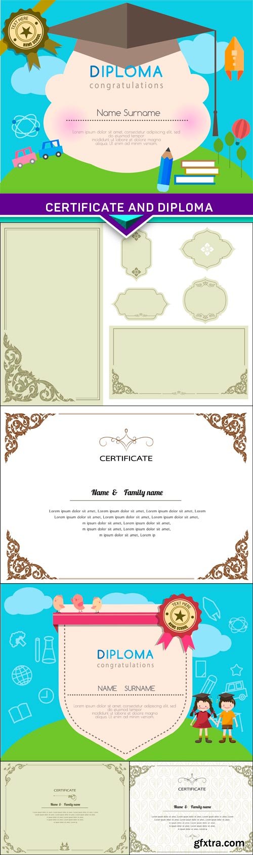 Certificate and diploma template 6x EPS