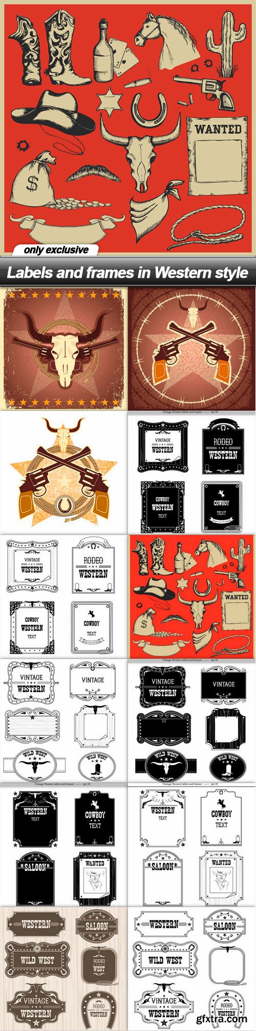 Labels and frames in Western style - 12 EPS