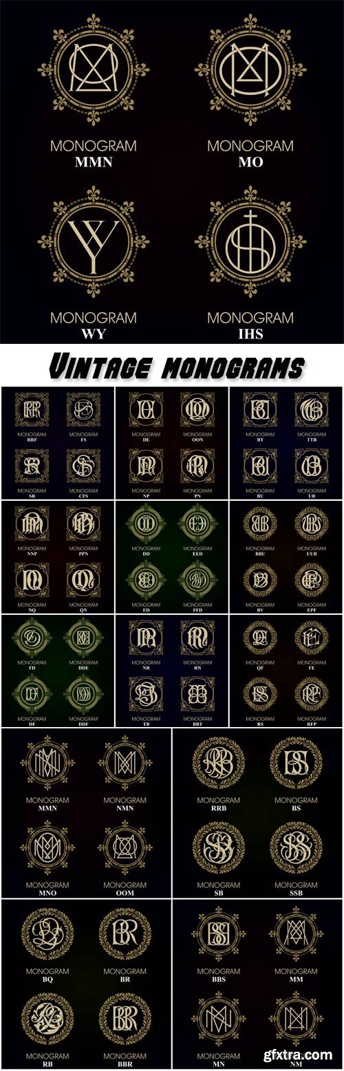 Vintage vector monograms on a dark background